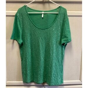 Passports Green Sequin Embellished Short Sleeve Scoop Neck T-Shirt XL